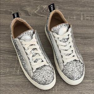 Chloé Women's Lauren Low-Top Glitter Sneakers in silver 37 6.5